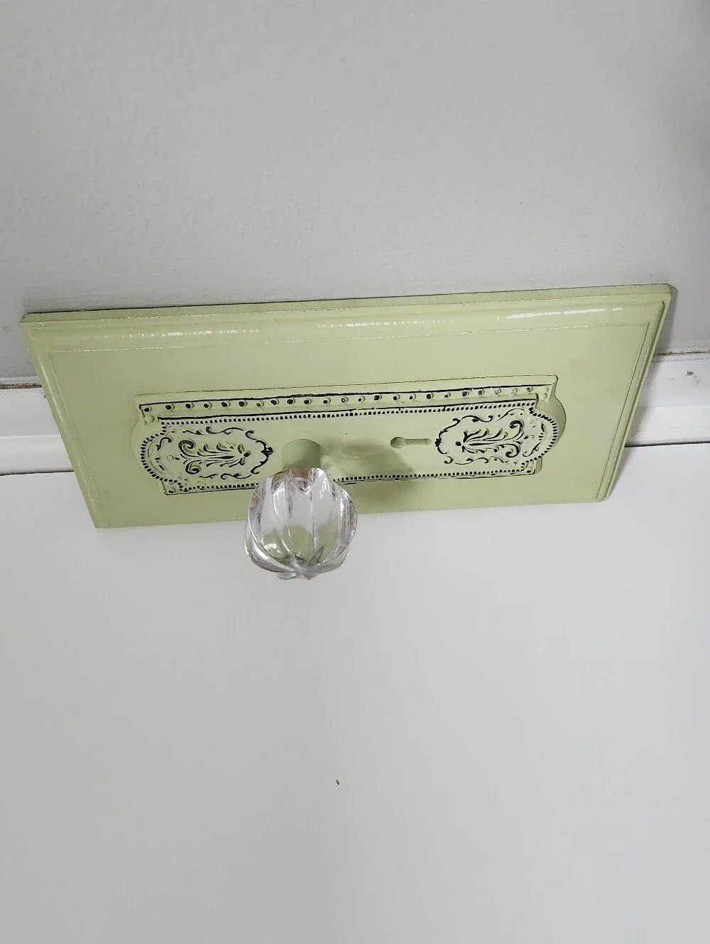 Decorative Green Wood Wall Hook with Crystal  Knob Shabby Chic New 5x9.5
